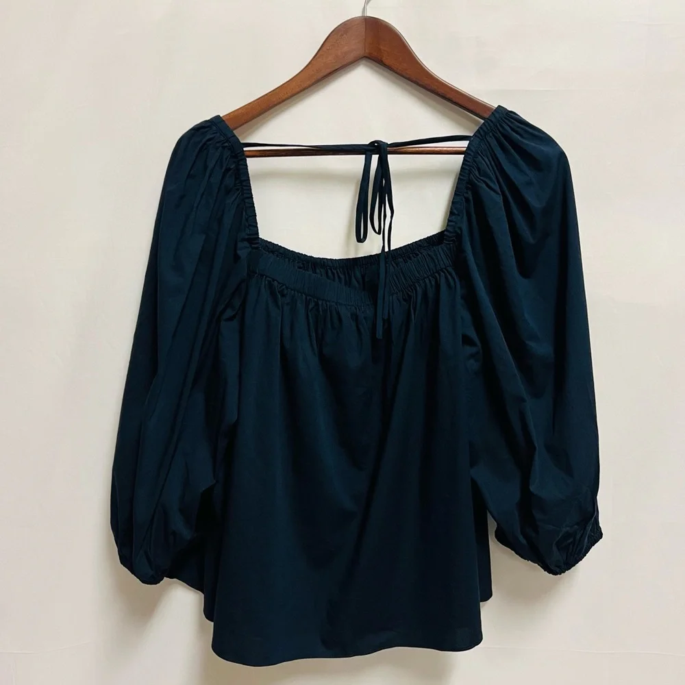 Madewell Puff-Sleeve Babydoll Top In Black Size 14 NWT